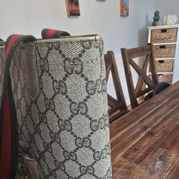 GUCCI Authentic Web Sherry Line GG Shoulder Tote Bag PVC Leather Monogram - Picture 6 of 16